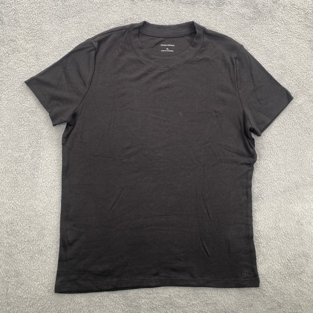 Banana Republic Ribbed Tee Womens XL Black Cotton Modal Stretch Short Sleeve